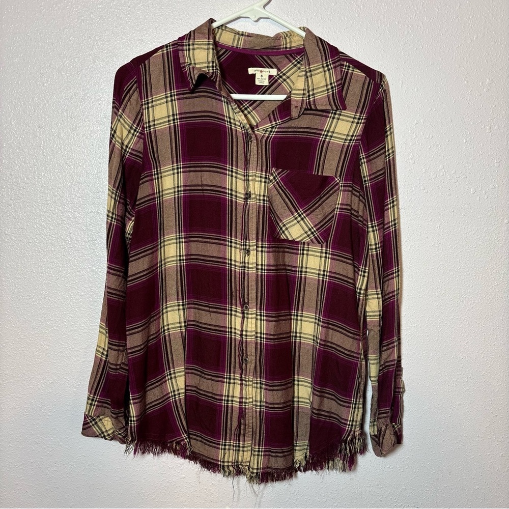 Westbound‎ Burgundy and Beige Plaid Blouse